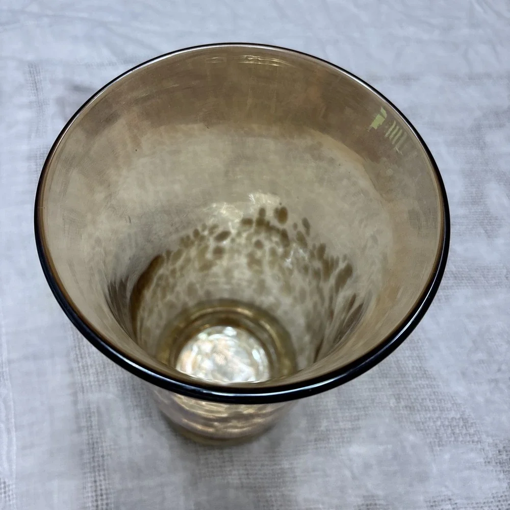 Large Art Blown Glass Gold Copper Speckled Pillar Candle Vase 11
